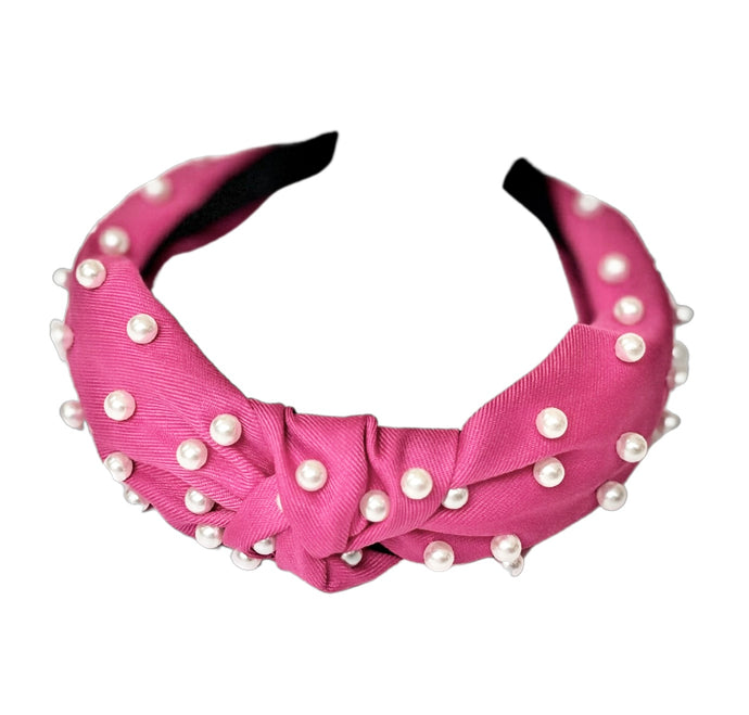 Pink Pearly Top Knot Headband