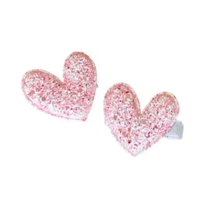 Light Pink Glitter Puff Hearts Clip Set
