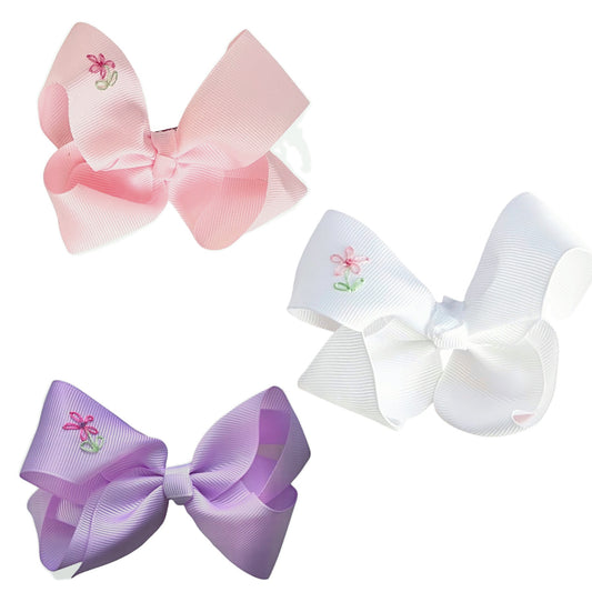 Hand-embroidered Flower Bows - 4”