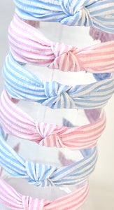 Pastel Seersucker Top Knot Headbands - ( 4 Colors)