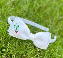 Embroidered Holly Headband - White