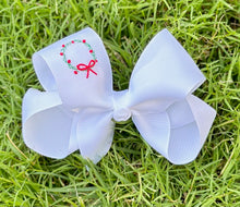 Christmas Embroidered Wreath Bow - White