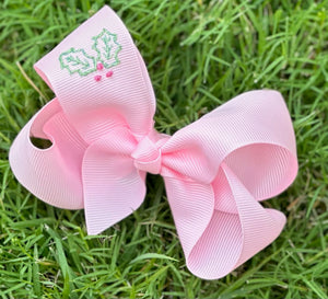 Embroidered Holly Bow - Pink