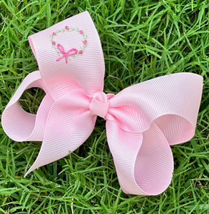 Christmas Embroidered Wreath Bow - Light Pink