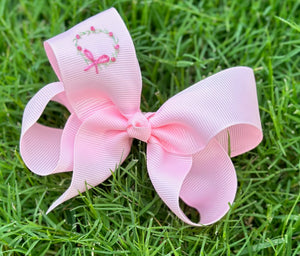 Christmas Embroidered Wreath Bow - Light Pink