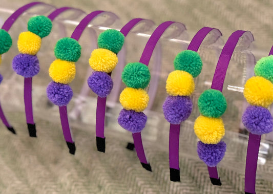 Mardi Gras Triple Pom Pom Headband