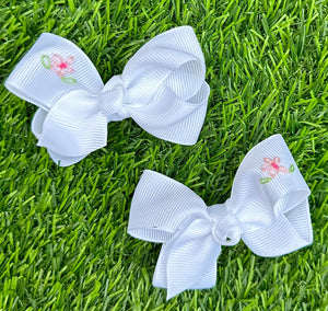 Hand-embroidered Flower Bow - 3"