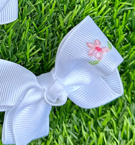 Hand-embroidered Flower Bow - 3"