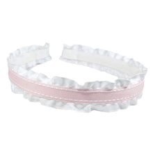 Double Ruffle Ribbon Headband - Pink Ticking - Lolo Headbands